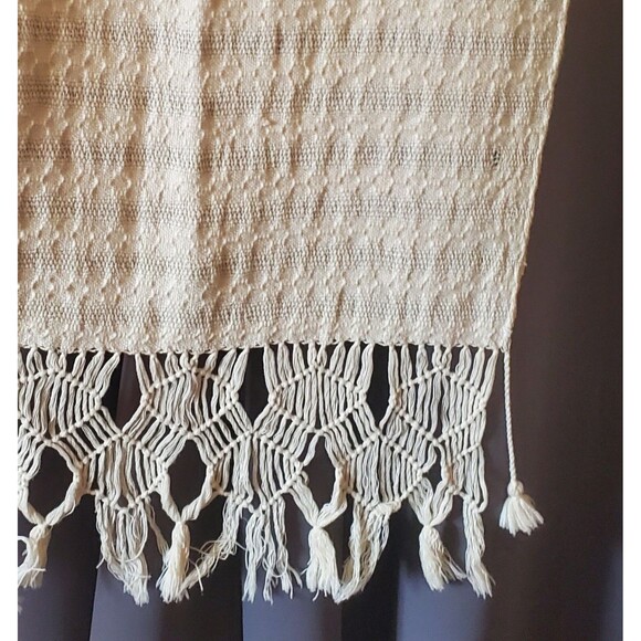 Off-White Cream Weave Shawl Scarf Wrap with Fringe - Picture 16 of 16
